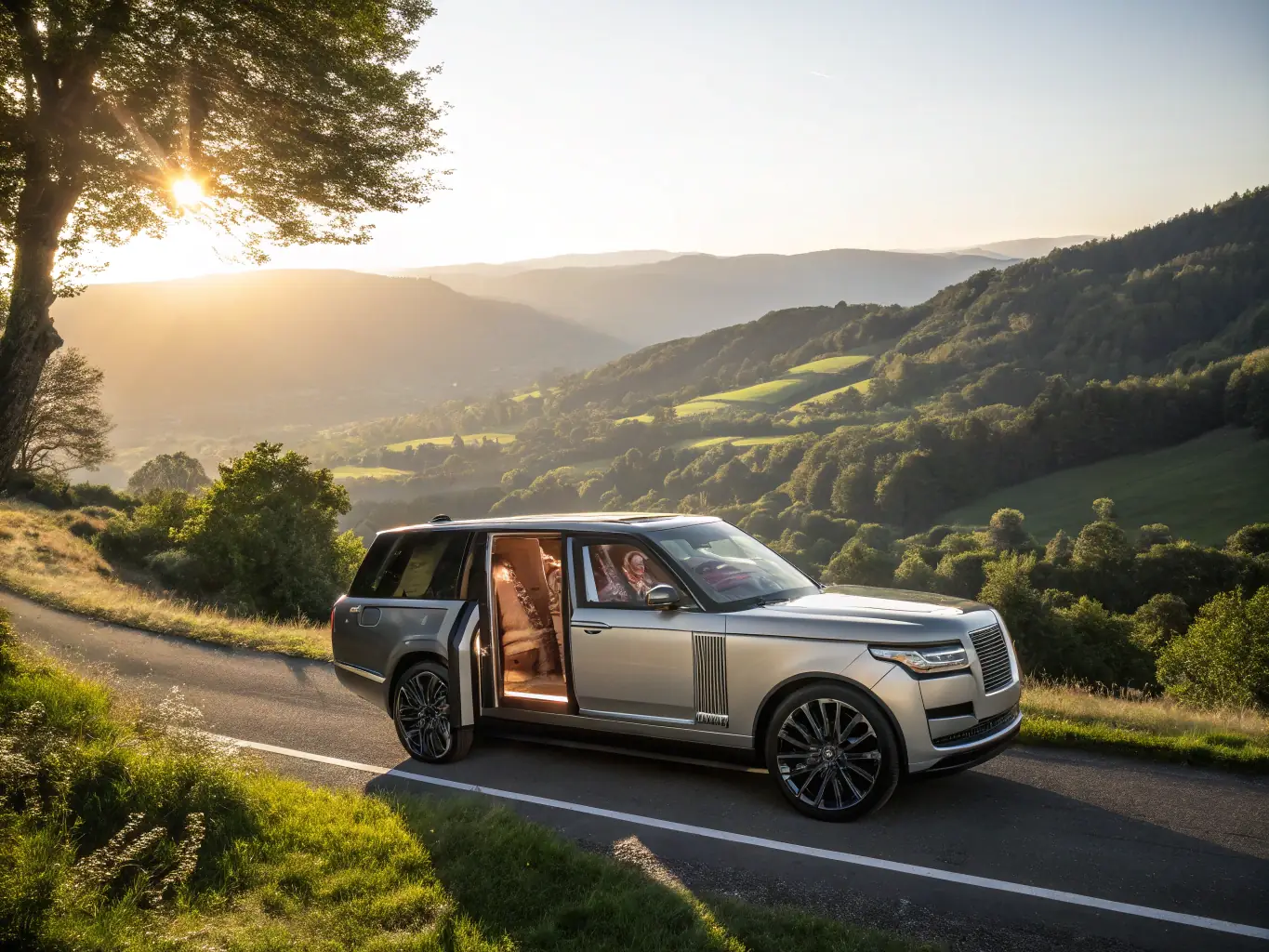 Luxury SUV with premium upgrades parked in a scenic location.